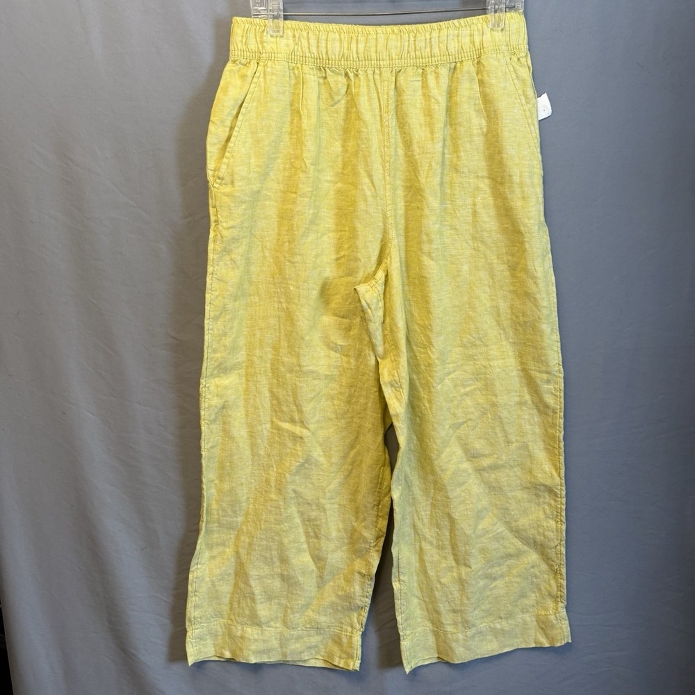 Tahari 100% Linen Pants Womens Large Wide Leg Pockets Elastic Waist Bright Green - Picture 2 of 8